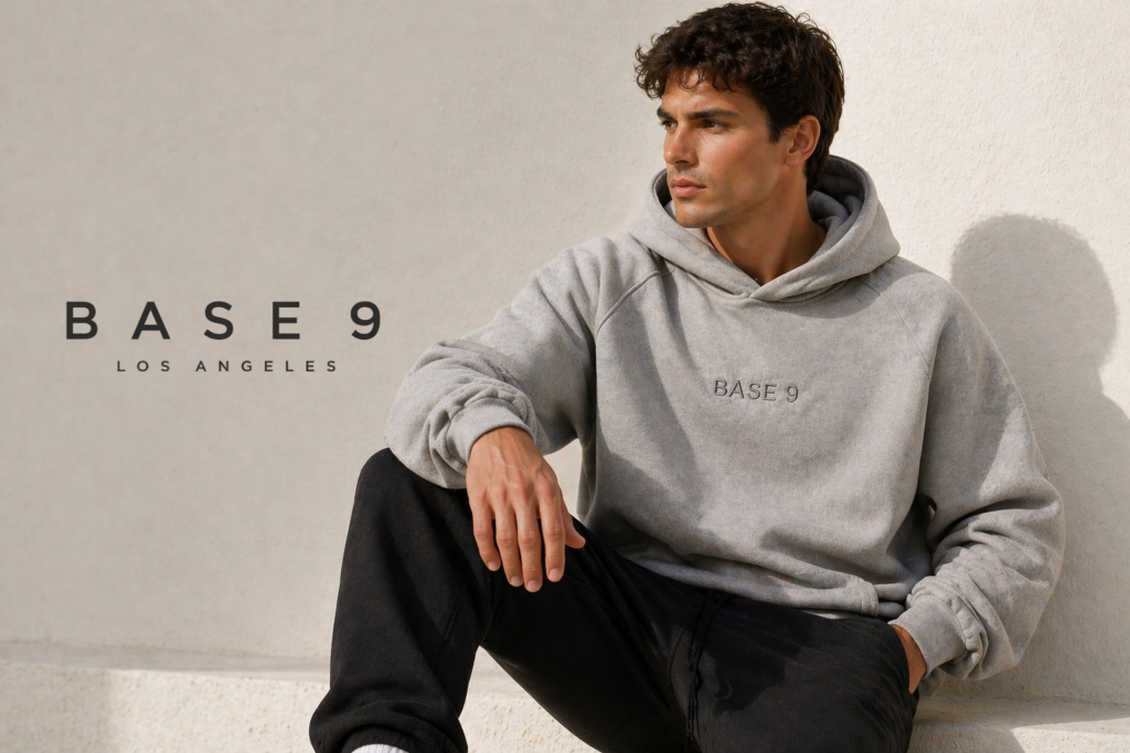 base 9 hoodie embroidered guy model