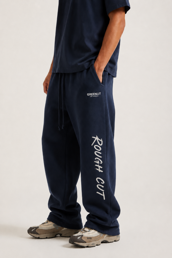 greenlit roughcut baggy pants male model 2026 collection